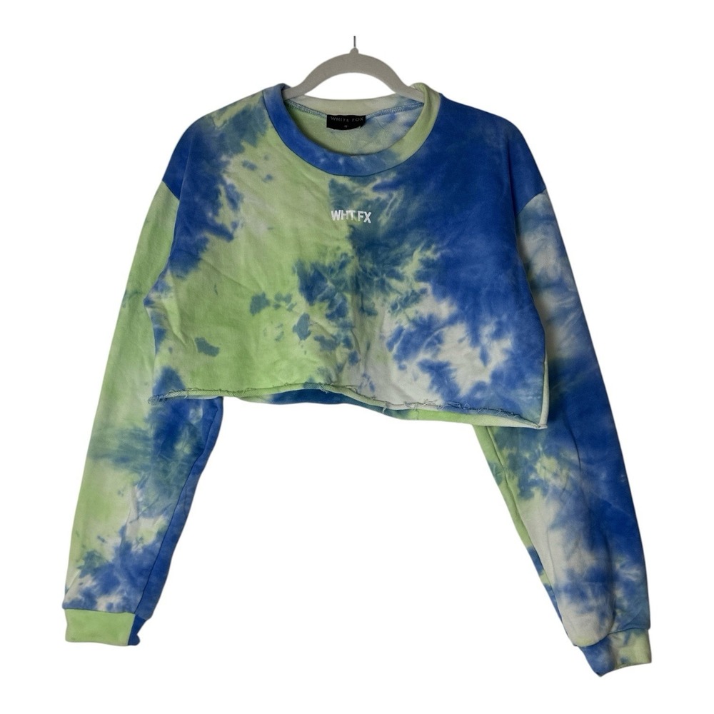WHITE FOX Cropped Sweatshirt Women Medium Tie Dye Raw Hem Pullover Outdoor‎